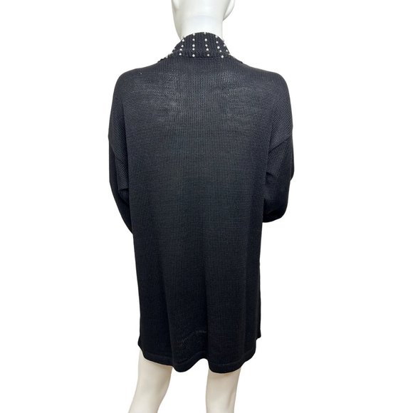 Christmas Tunic Sweater Victoria Jones Vintage 90’s M/L Black Beaded Pearls Mock - Picture 6 of 17
